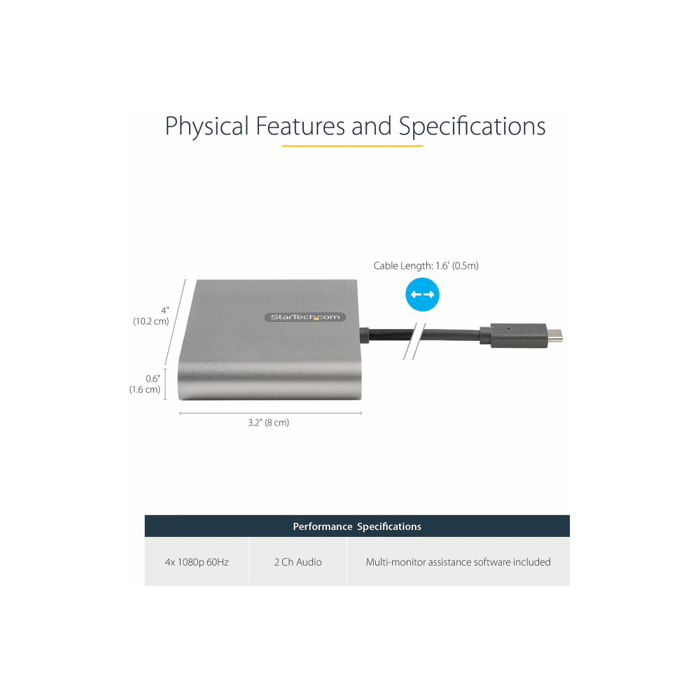 StarTech USBC2HD4 USB-C TO 4 HDMI ADAPTER - QUAD MONITOR EXTERNAL GRAPHICS CARD 2YR - Image 2