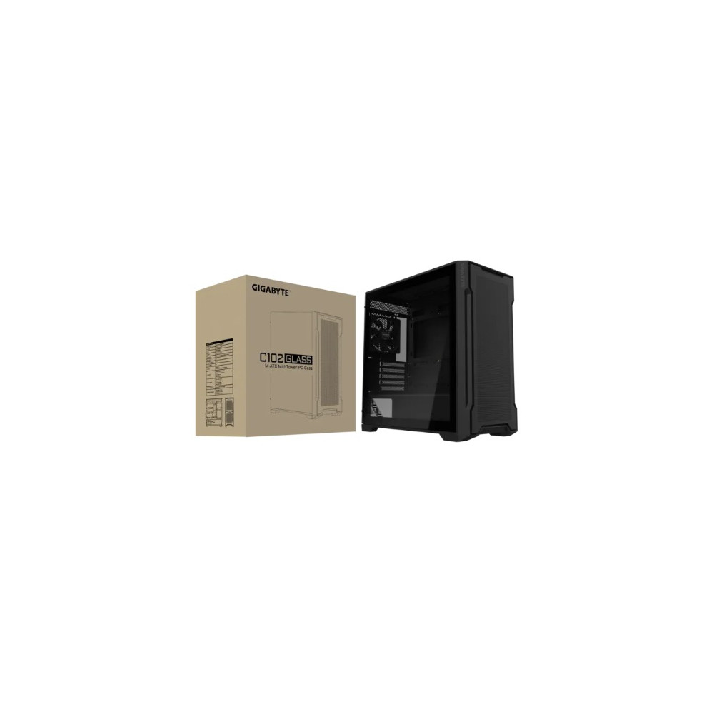 Gigabyte GB-C102G C102 GLASS BlackMid Tower case, Mini ITX / Micro ATX, 5x Expansion slots, 2x 3.5' Drive Support, 3x 2.5' Drive Support, 2x USB 3.0, 120mm Fan - Image 1