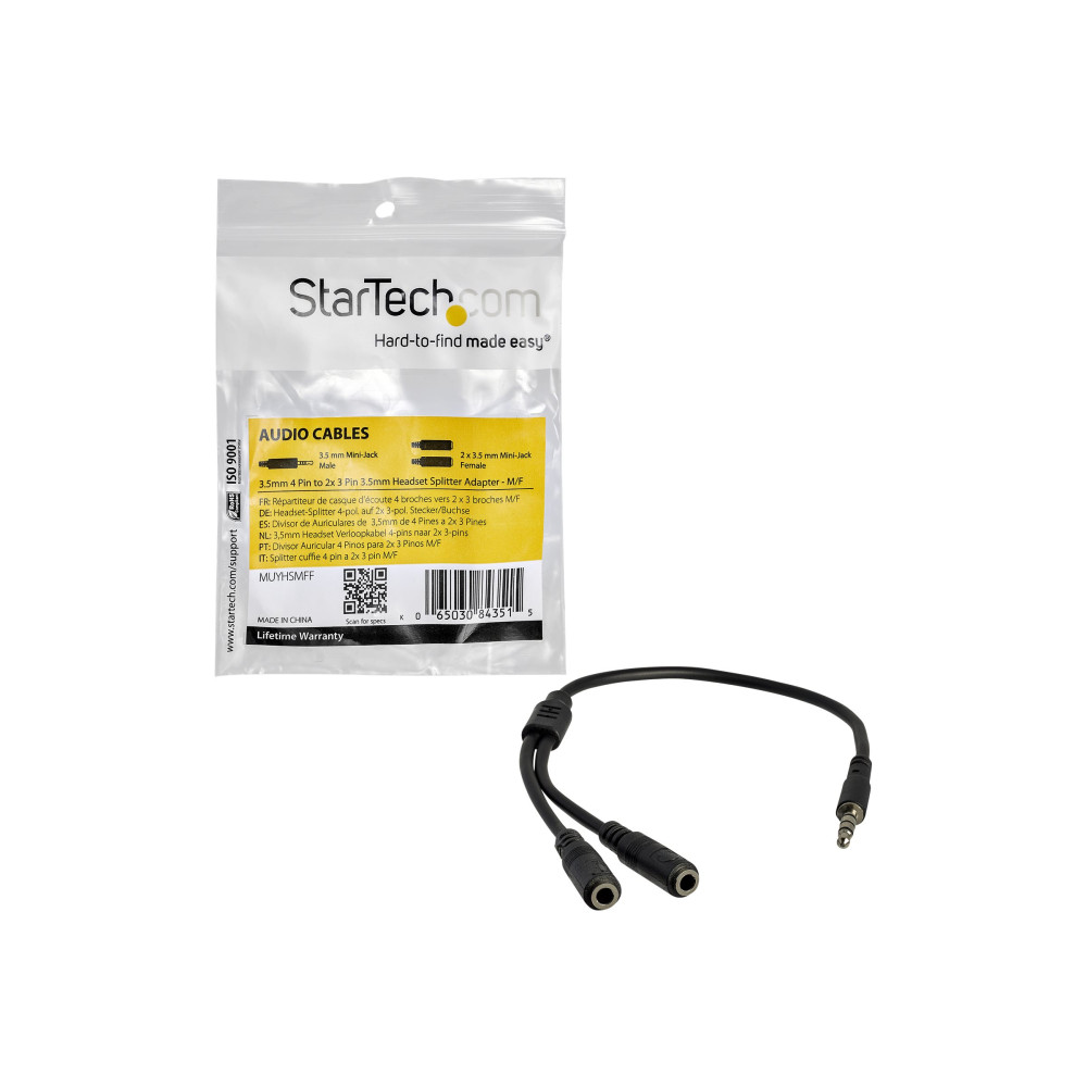StarTech MUYHSMFF 3.5MM STEREO SPLITTER CABLE, 4-POSITION TO 2X 3-POSITION, M/F, LTW - Image 3