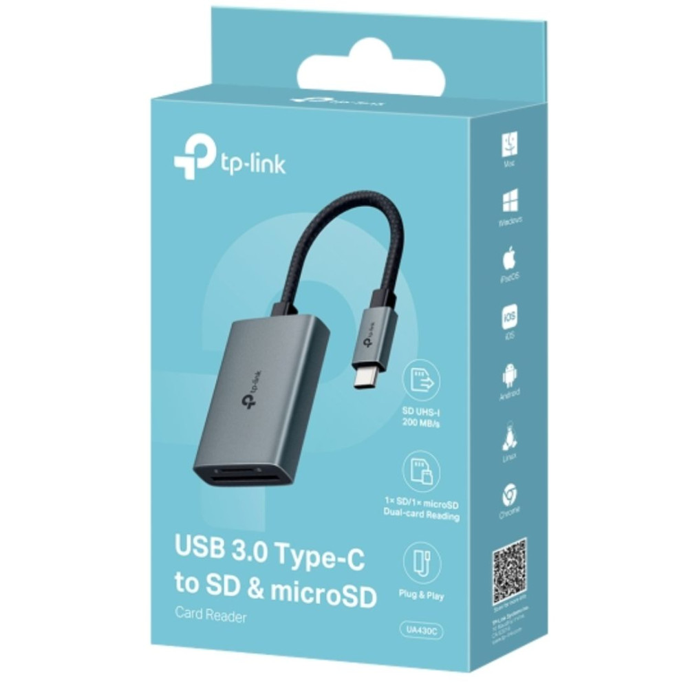TP-LINK UA430C USB 3.0 Type-C to SD & microSD 3.0 Card Reader, support SD，SDHC、SDXC，microSD、microSDHC、microSDXC cards up to 2TB. - Image 1