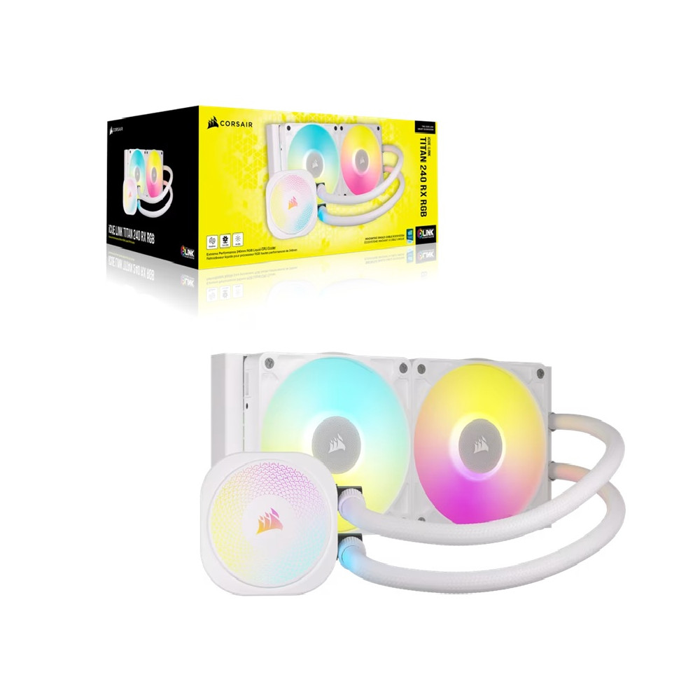 Corsair CW-9061020-WW iCUE LINK TITAN 240 RX RGB AIO Liquid CPU Cooler - White, 73.5 CFM, 2100 RPM, Aluminum Radiator, Copper Cold Plate, Intel/AMD Support - Image 1