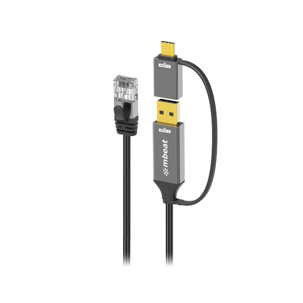 MBEAT MB-XCB-UCN20 Tough Link 2m USB & USB-C to RJ45 Ethernet Cable - Space Grey - Image 1