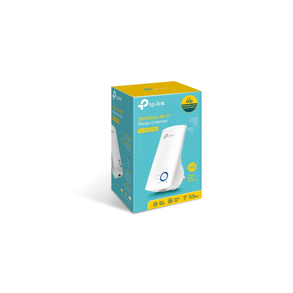 TP-LINK TL-WA850RE N300 WiFi Range Extender 2.4GHz (300Mbps) 1x100Mbps LAN 802.11bgn 2x OnBoard antennas Mini size wall-mounted replaces TL-WA855RE - Image 1