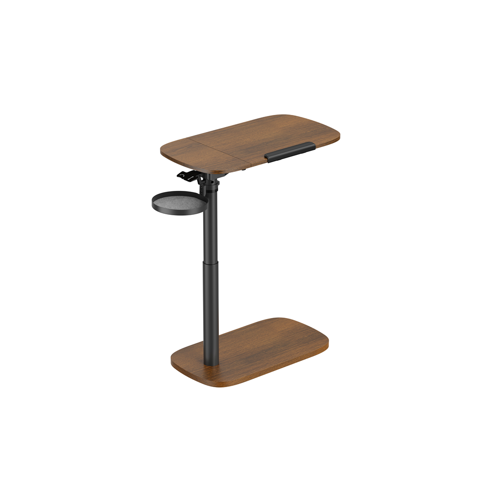 Brateck FMT03-02-WALNUT Storage-Savvy Height Adjustable Mobile Side Table, Gas-Lift Sit-Stand Desk, tabletop 723×400mm, weight capacity 10kg (Walnut) - Image 1