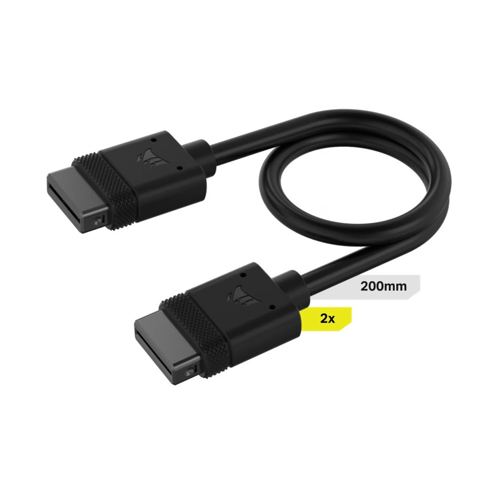 Corsair CL-9011120-WW iCUE LINK Cable, 2x 200mm with Straight connectors, Black - Image 1