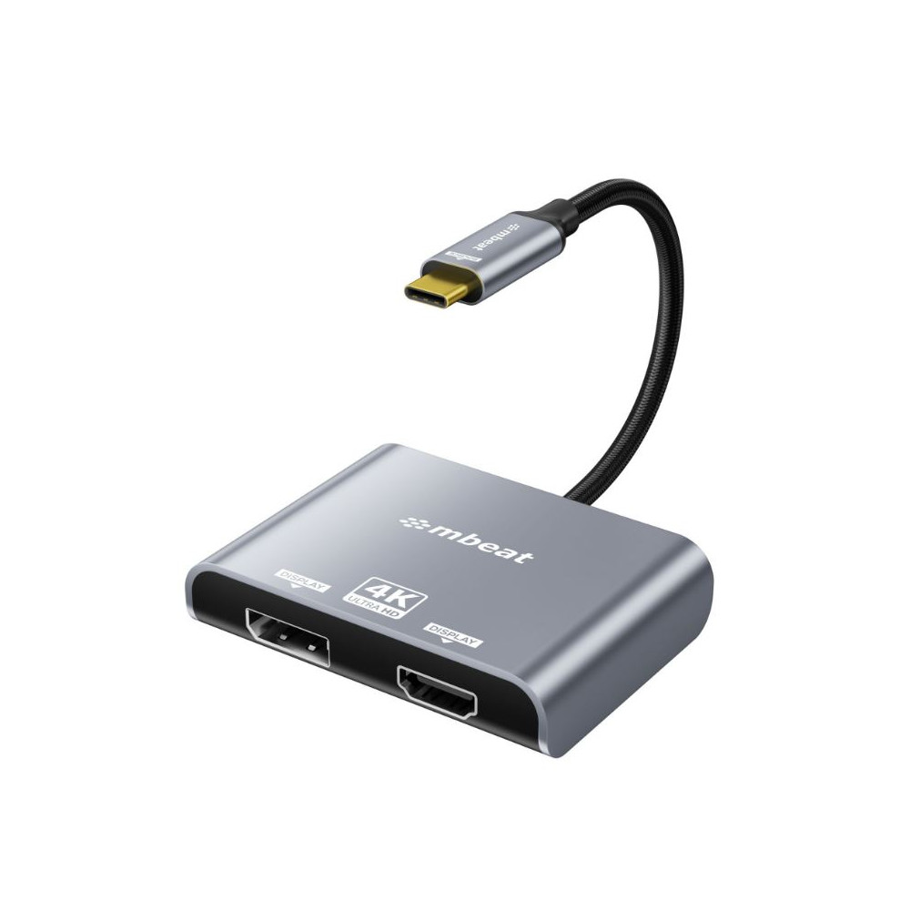 MBEAT MB-XAD-C2DPHD Tough Link USB-C to DP&HDMI Dual 4K/60Hz MST Adapter 4K (3840x2160) @ 60Hz, 4K (3840x2160) @ 30Hz, 2K (2560x1440) @ 60Hz - Space Grey - Image 1