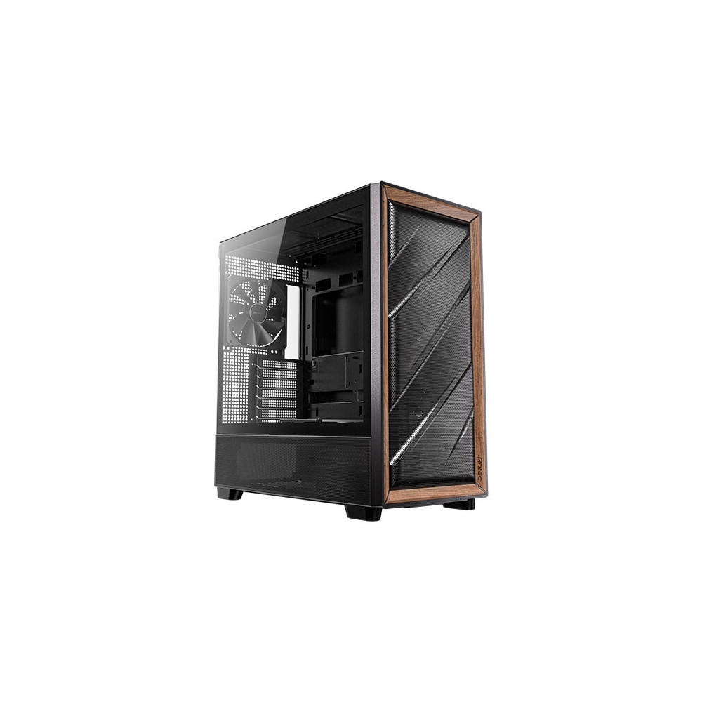 Antec FLUX-BK Flux - Black, Mid Tower, E-ATX/ATX/Micro-ATX/ITX, Tempered Glass, Wood Front, USB-C 10Gbps, 5× PWM Fans, 2Yr Wty - Image 1
