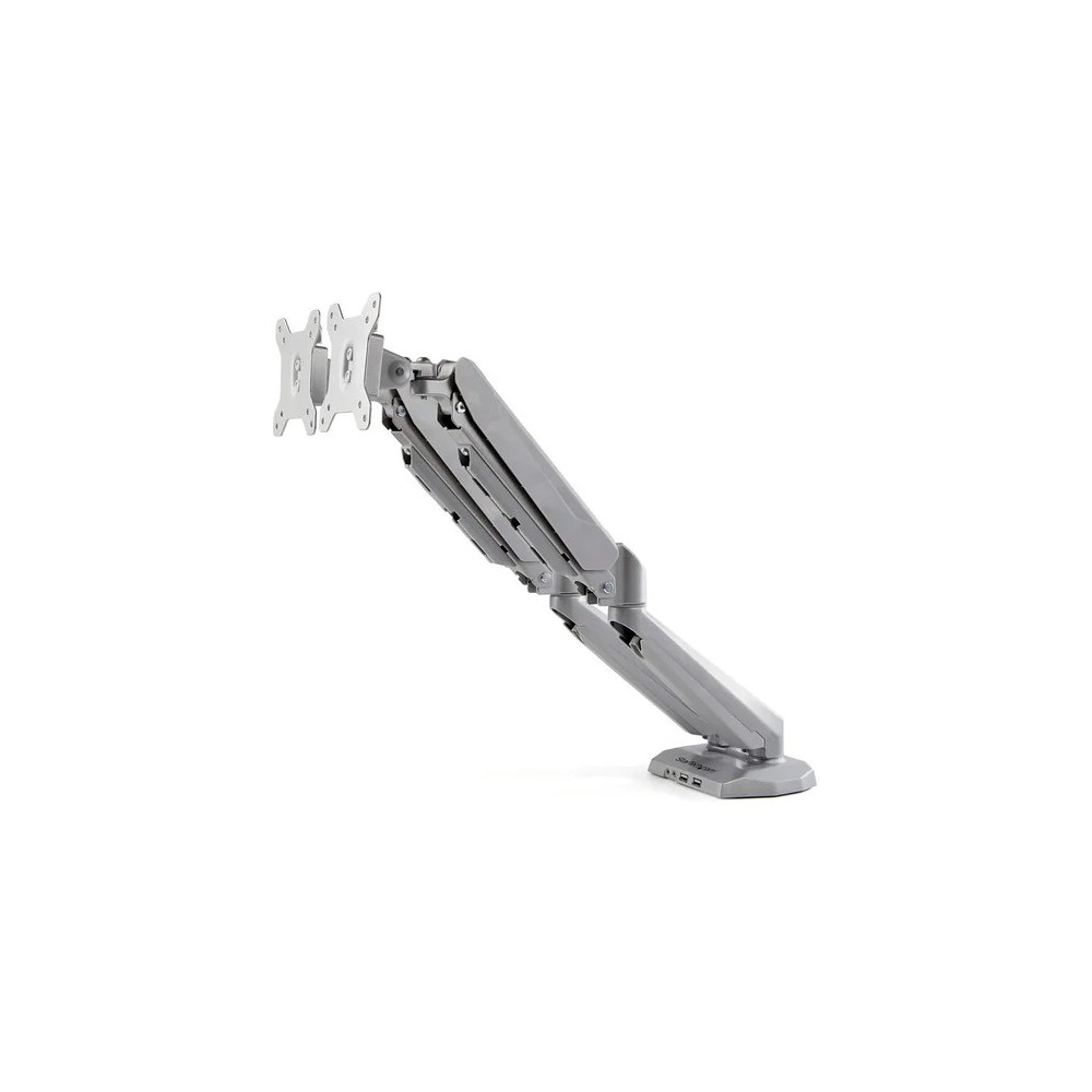 StarTech ARMSLIMDUOS Desk Mount Dual Monitor Arm with USB & 3.5mm Audio, Desk Clamp Ergonomic VESA Mount for up to 32" (17.6lb/8kg) Displays - Height Adjustable - 2 Display(s) Supported - 38.1 cm to 81.3 cm (32") Screen Support - 15.97 kg Load C - Image 1