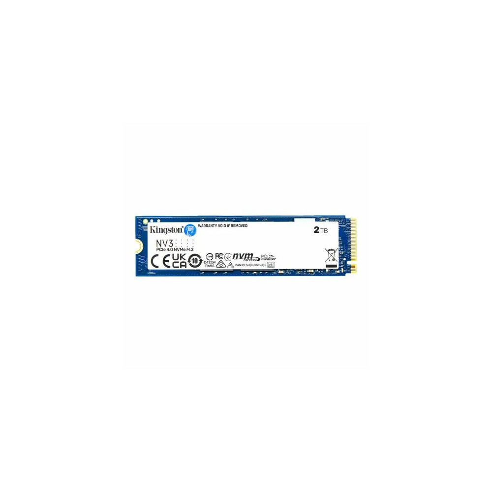 Kingston SNV3S/2000G NV3 2 TB Solid State Drive - M.2 2280 Internal - PCI Express NVMe (PCI Express NVMe 4.0 x4) - Notebook, Desktop PC Device Supported - 640 TB TBW - 1 Each