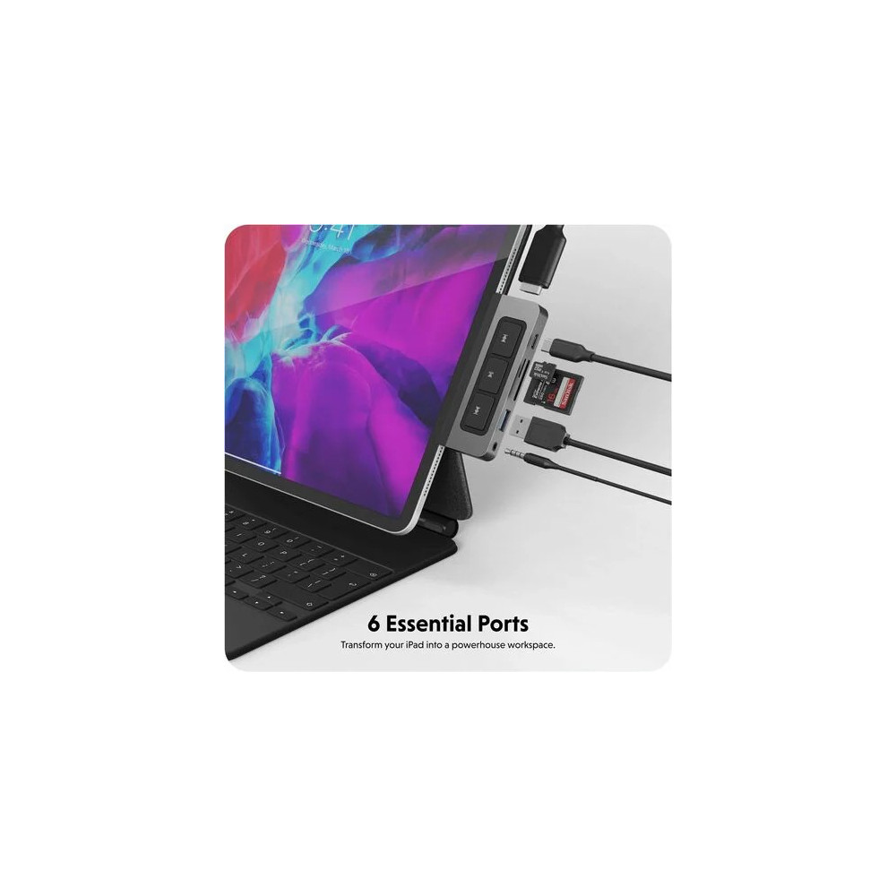Targus HD449 HyperDrive 6 Port(s) USB Type C Docking Station for iPad, Monitor, Headphone - Memory Card Reader - SD - 60 W Power Supply - Silver - 4K @ 60Hz - 3840 x 2160 - 2 x USB Ports - 1 x USB Type-A Ports - USB Type-A - 1 x USB Type-C Port - Image 11