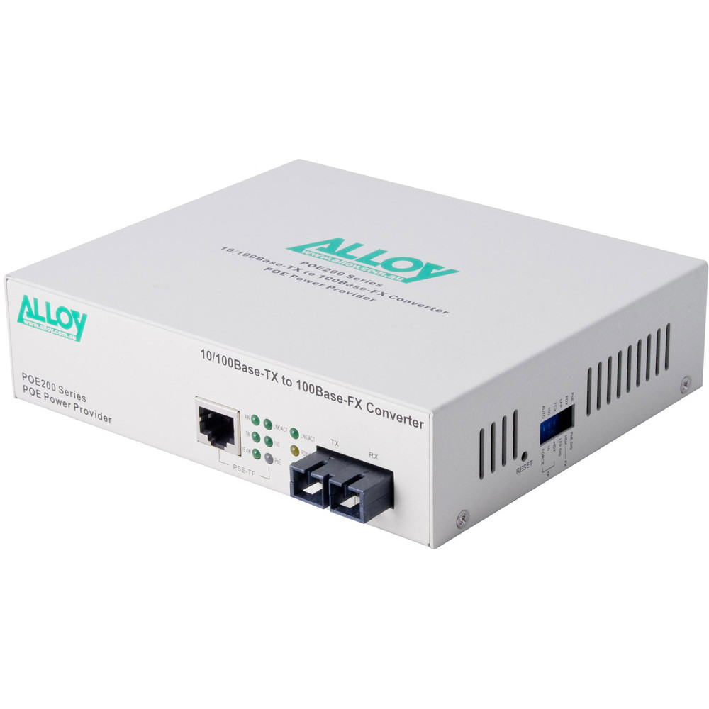 Alloy POE200SC.20 10/100Base-TX to 100Base-FX Single Mode Fibre (SC) Converter, provides PoE power (RJ-45). 20km - Image 1