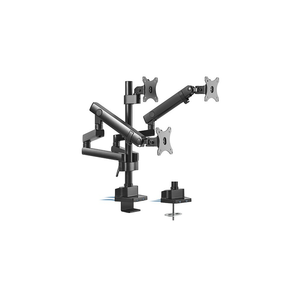 Brateck LDT20-C036UP Triple Monitor Aluminum Slim Pole Held Mechanical Spring Monitor Arm Fit Most 17'-27' Monitors Up to 7kg per screen VESA 75x75/100x100 - Image 1