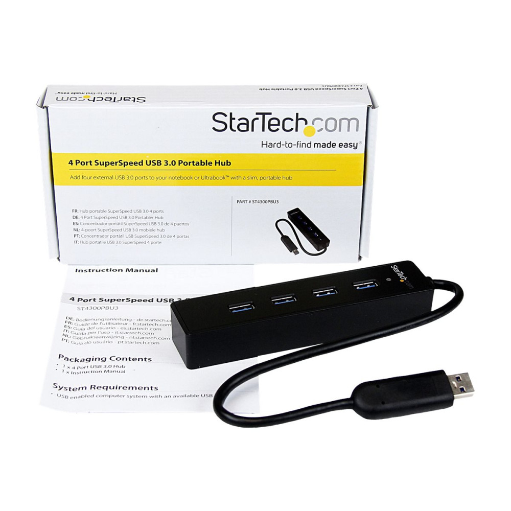 StarTech ST4300PBU3 4 PORT PORTABLE SUPERSPEED USB 3.0 HUB WITH BUILT-IN CABLE 2YR - Image 1