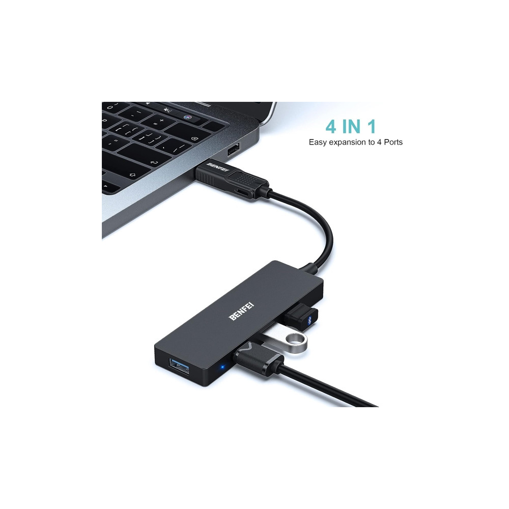 BENFEI 6971785942905 000291BK 4-Port USB 3.0 Ultra Flat Data Hub, USB C Hub with 4 Ports USB 3.0 Adapter - Image 4