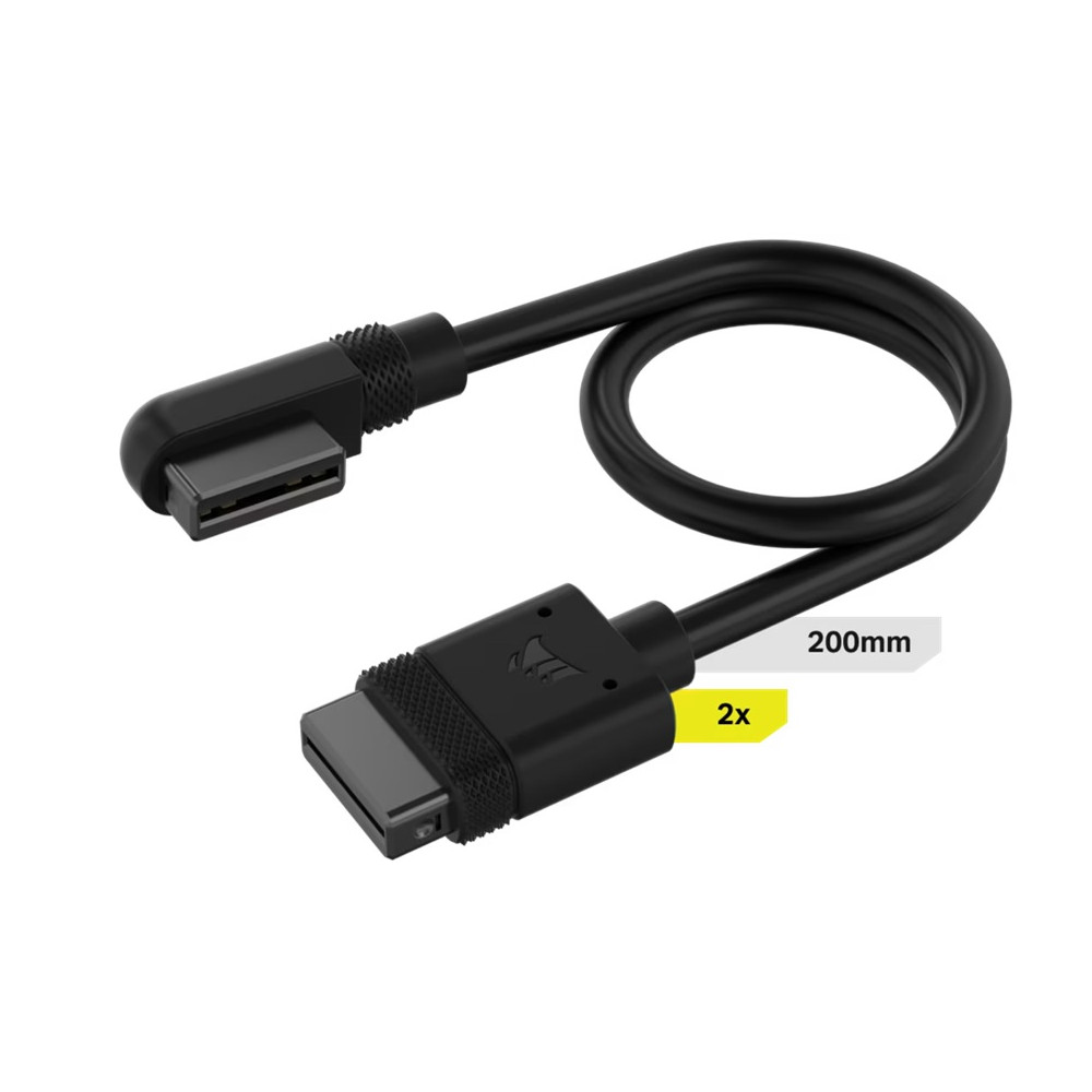 Corsair CL-9011123-WW iCUE LINK Cable, 2x 200mm with Straight/Slim 90° connectors, Black - Image 1