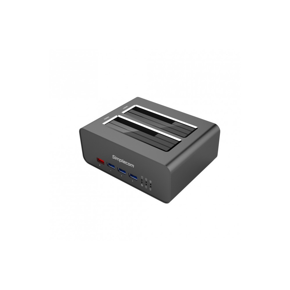 Simplecom SD352 USB 3.0 to Dual SATA Aluminium Docking Station with 3-Port Hub and 1 Port 2.1A USB Charger - Image 1