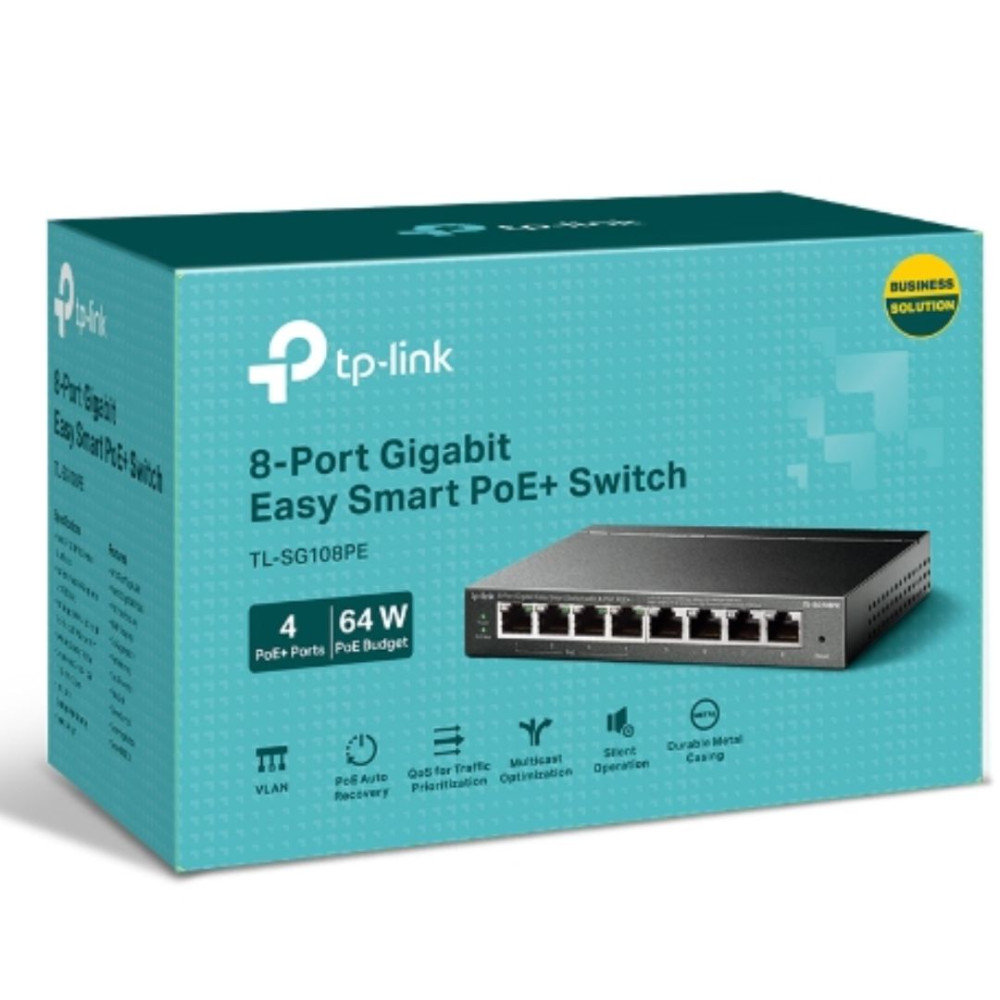 TP-LINK TL-SG108PE 8-Port Gigabit Easy Smart Switch with 4-Port PoE, 55W IEEE 802.3af, Fanless, VLAN Features - Image 1