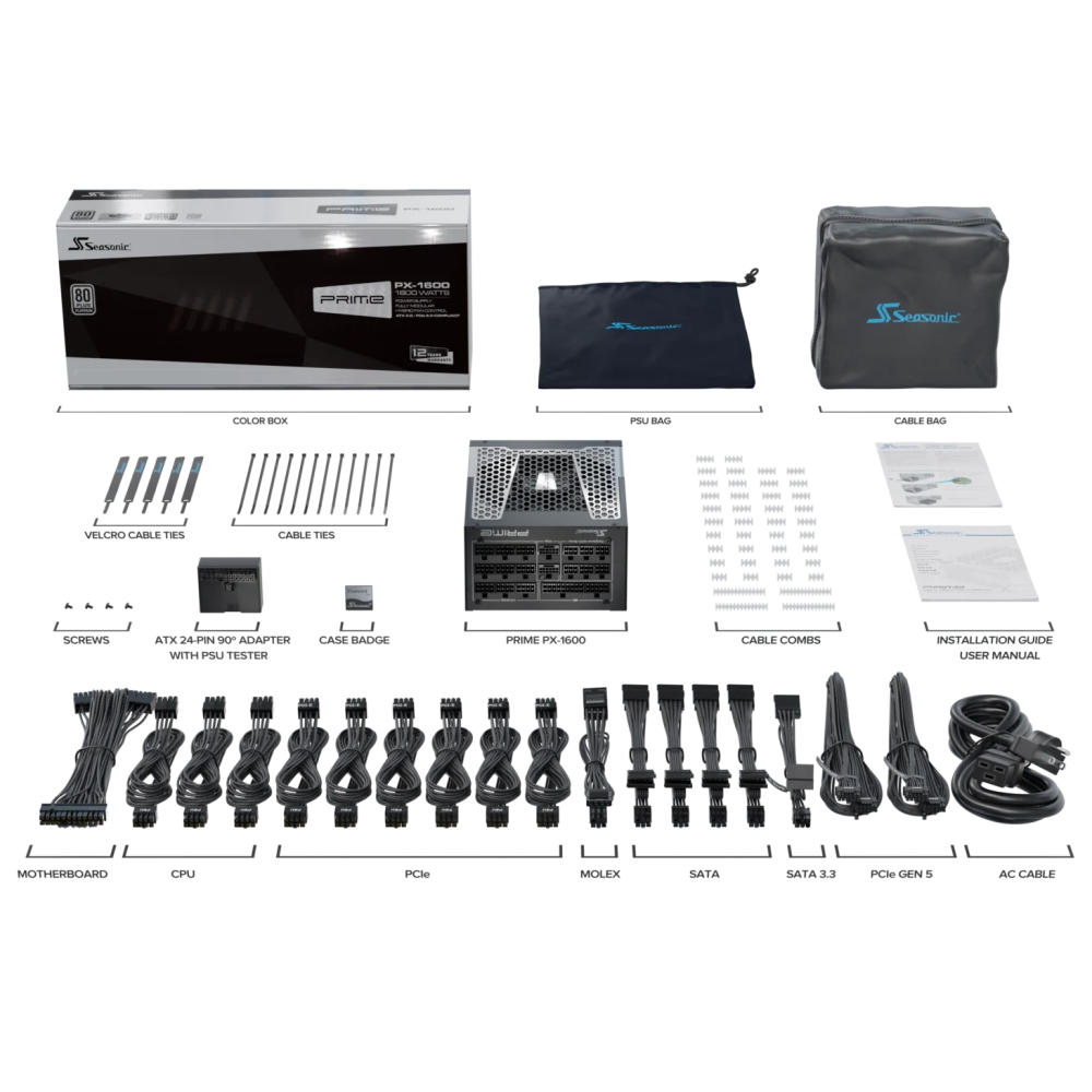 Seasonic PSUSEAPX1600A31 PRIME PX-1600 1600W Platinum ATX 3.1 Fully Modular PSU - Image 6