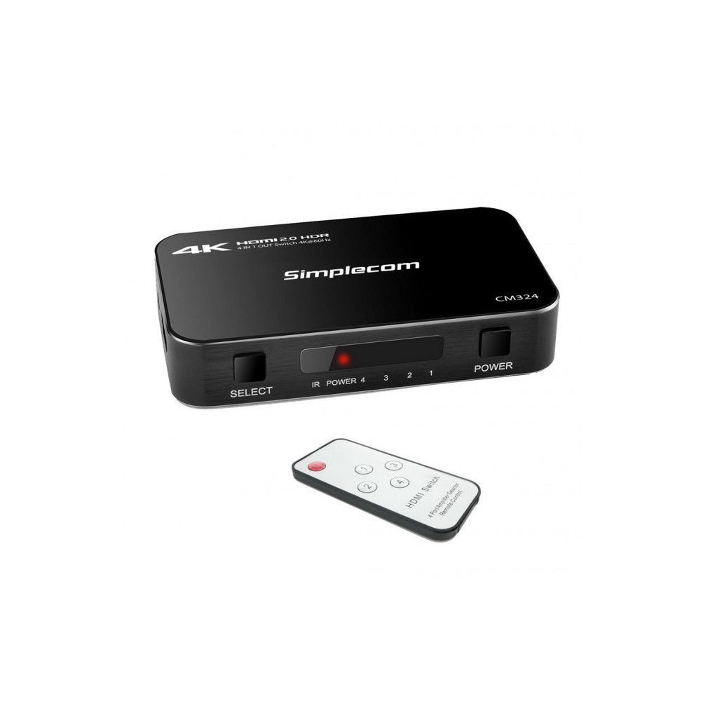 Simplecom CM324 4 Way HDMI 2.0 Switch 4 IN 1 OUT Ultra HD 4K 60Hz HDR HDCP 2.2 - Image 1