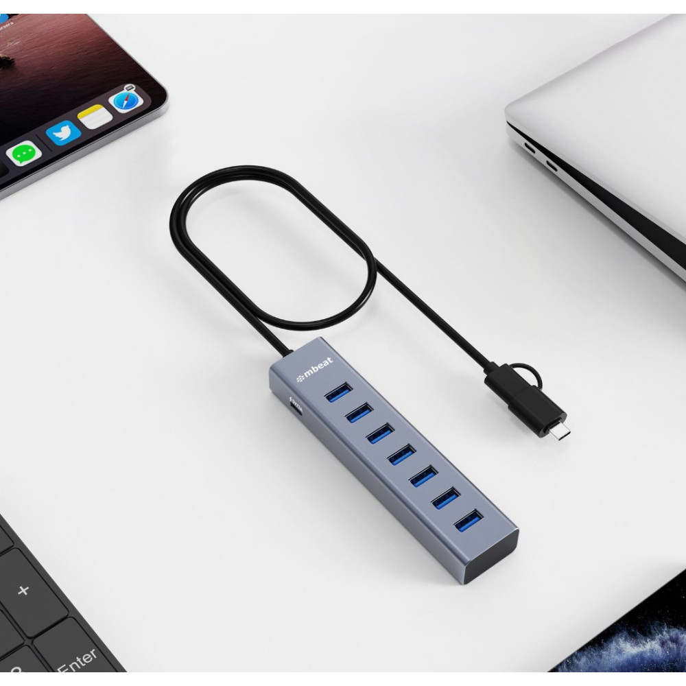MBEAT MB-HUB788 7-Port USB Hub with Dual USB-A & USB-C Connector 7 High-Speed USB 3.2 Gen 1 Ports - Image 2
