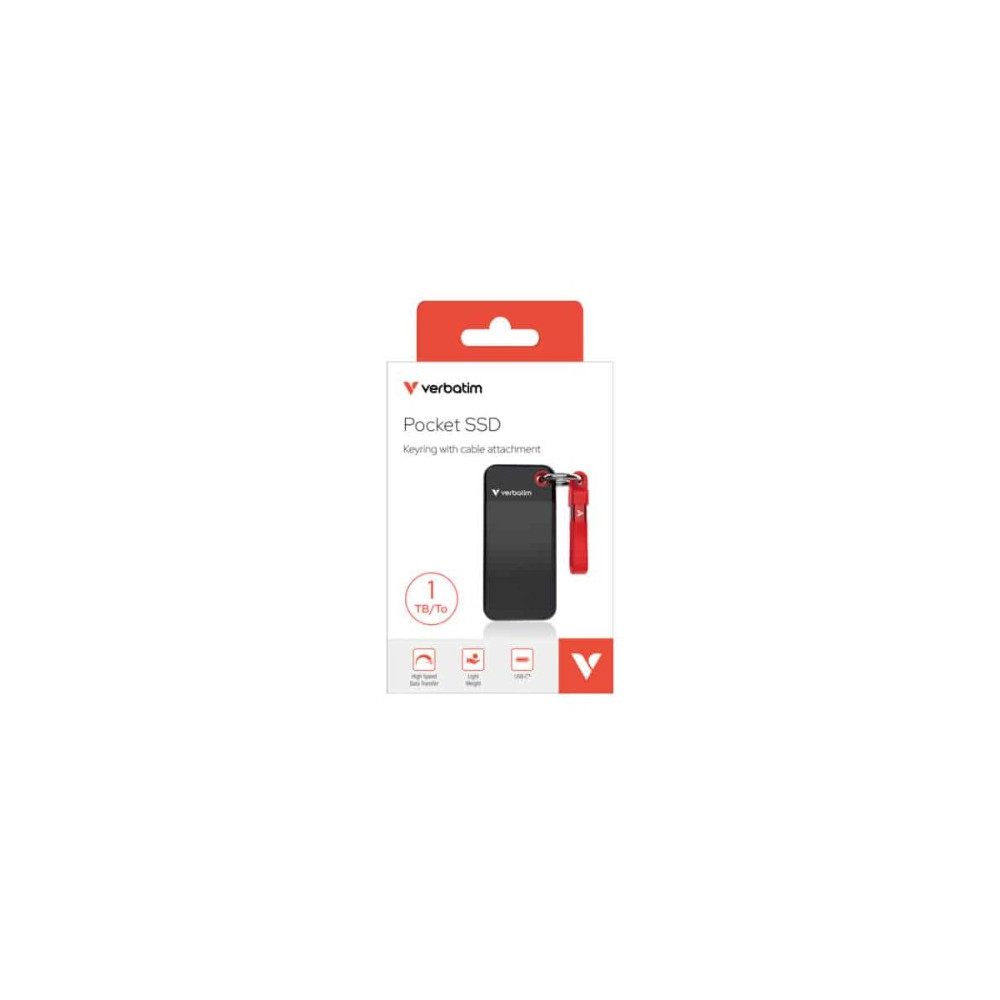 Verbatim 32192 1TB Pocket SSD USB 3.2 Gen 2 1TB Black Red Convenient Keyring cable holder. Compact, Rugged. Ultra Lightweight Performance 58g Portable B - Image 1