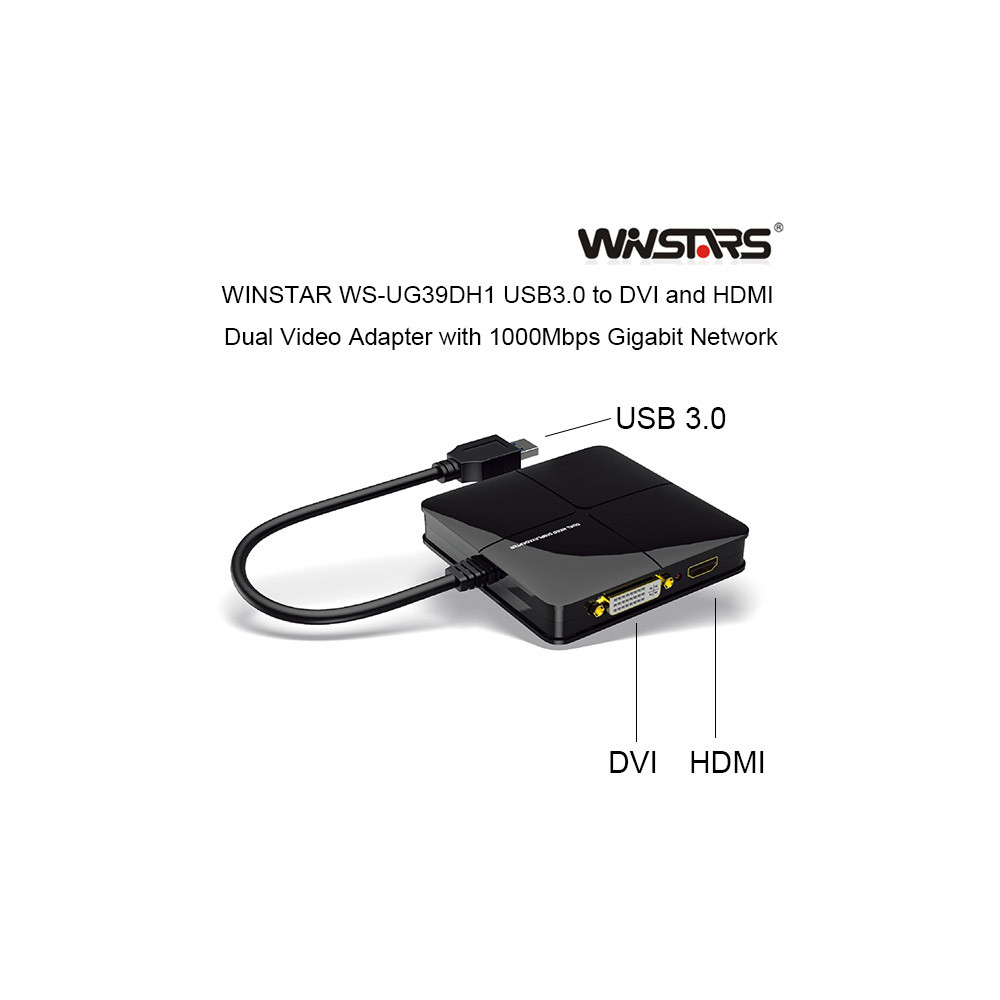 Winstars USBVGAUG39DH1W USB 3.0 Dual Head Display with Gigabit Ethernet Adapter (WS-UG39DH1) - Image 1