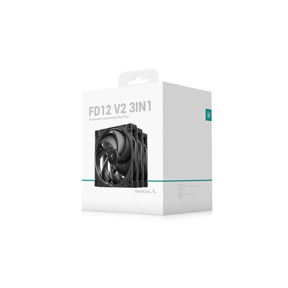 DEEPCOOL R-FD12V2-BKNPN3-G FD12 V2 3IN1 120mm Performance Integral Blade Silent Ring Case Fans, 4-pin PWM, 500~2500 RPM, Hydro Bearing - Image 1