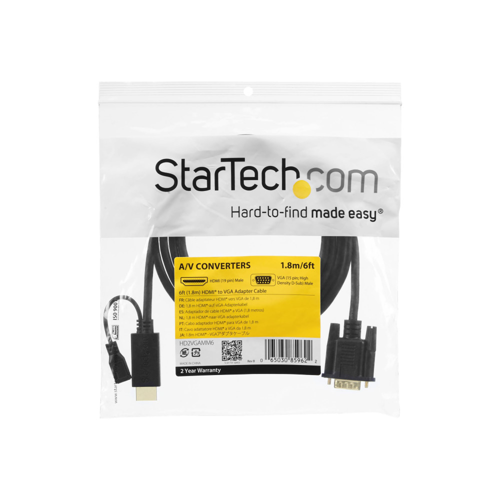 StarTech HD2VGAMM3 3FT (91CM) HDMI TO VGA ACTIVE CONVERTER CABLE - HDMI TO VGA ADAPTER - 1920X12 - Image 1