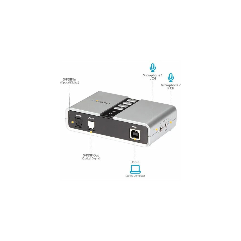 StarTech ICUSBAUDIO7D External Sound Box - 16 bit DAC Data Width - 7.1 Sound Channels - External - C-Media CM6206 - USB 2.0 - 48 kHz Maximum Playback Sampling Rate - USB - 1 x Number of Audio Line Out - Image 5
