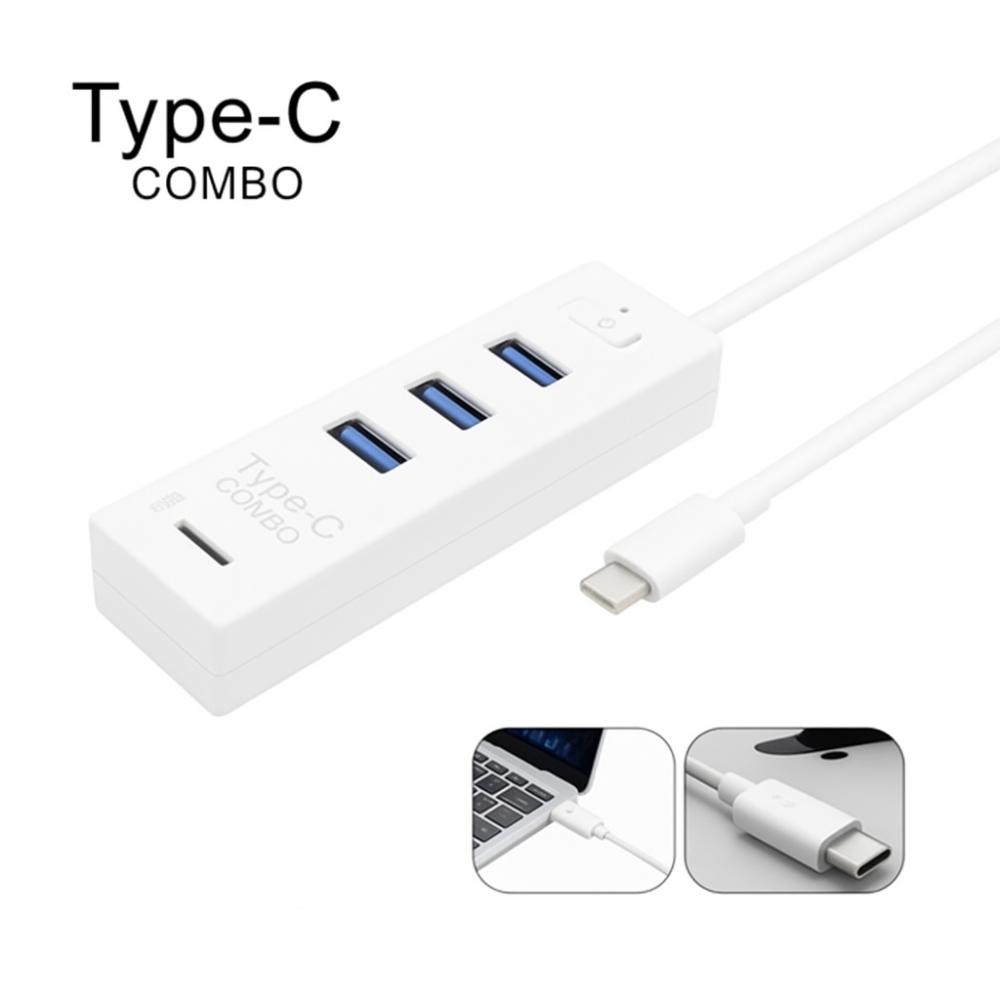 EZcool USBINTHUBHYD9802T Type-C USB 3.1 3-Port Hub with switch + Card Reader Combo White - Image 2