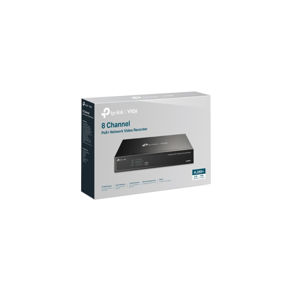 TP-LINK VIGI NVR1008H-8P 8 Channel PoE+ Network Video Recorder, 53W PoE Budget, H.265+, 4K Video Output & 16MP Decoding Capacity (HDD Not Included) - Image 1