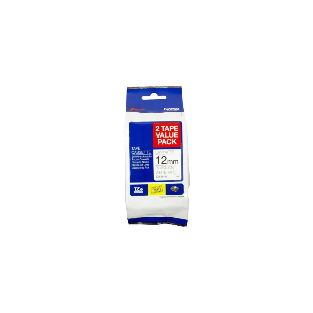 Brother TZE-231V2-TWINPACK - 12MM BLACK ON WHITE TWIN PACK TZE TAPE - Image 1
