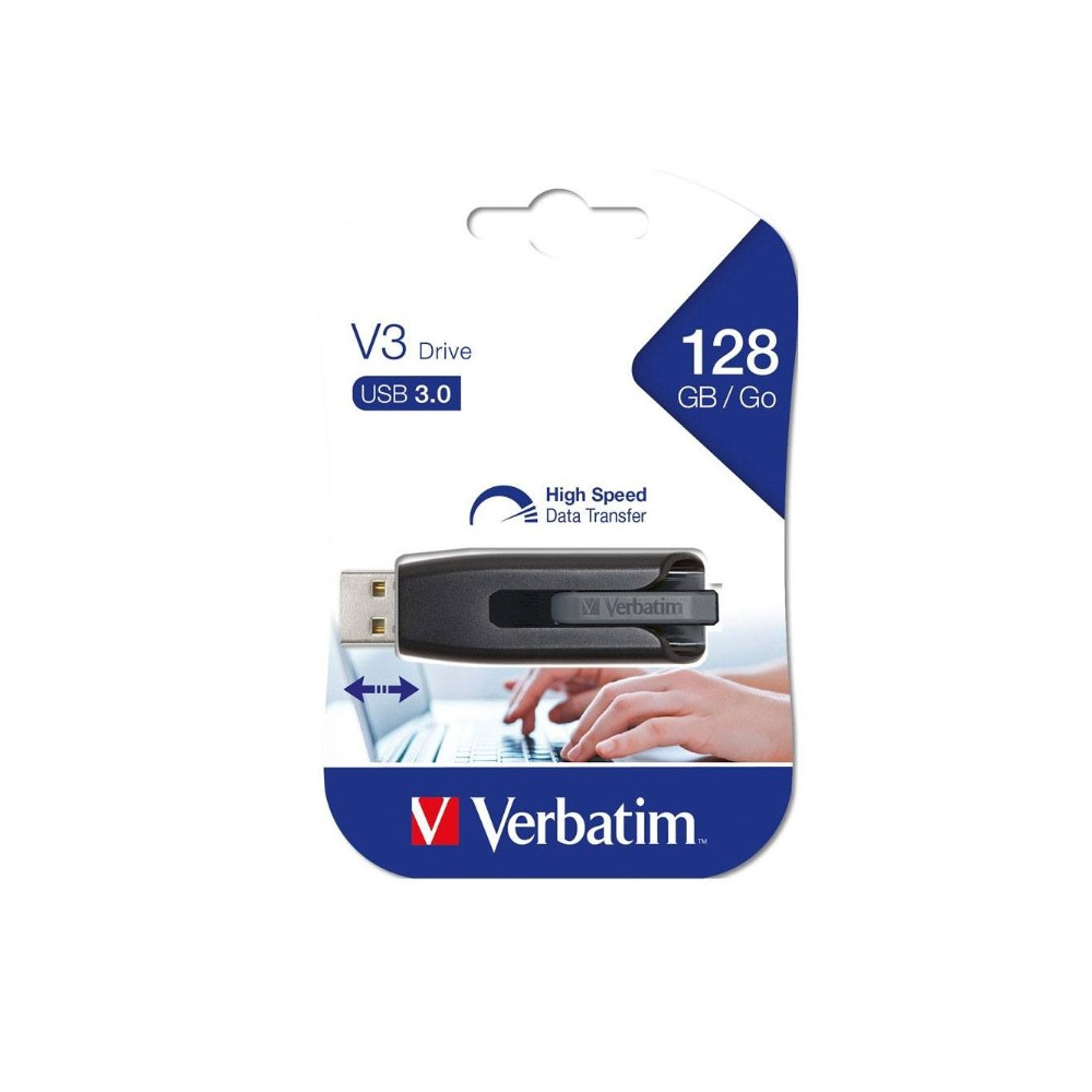 Verbatim 49189 Store'n'Go V3 USB 3.2 SuperSpeed Drive 128GB - Backup Storage, Grey, Windows, Mac, Linux Compatible. - Image 1