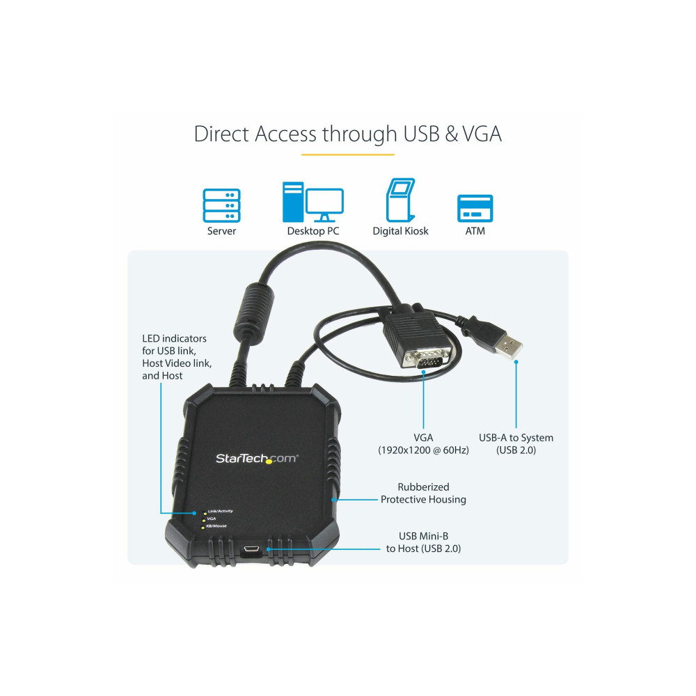 StarTech NOTECONS02X KVM CONSOLE TO USB 2.0 PORTABLE LAPTOP VGA CRASH CART ADAPTER, RUGGED, 2YR - Image 2