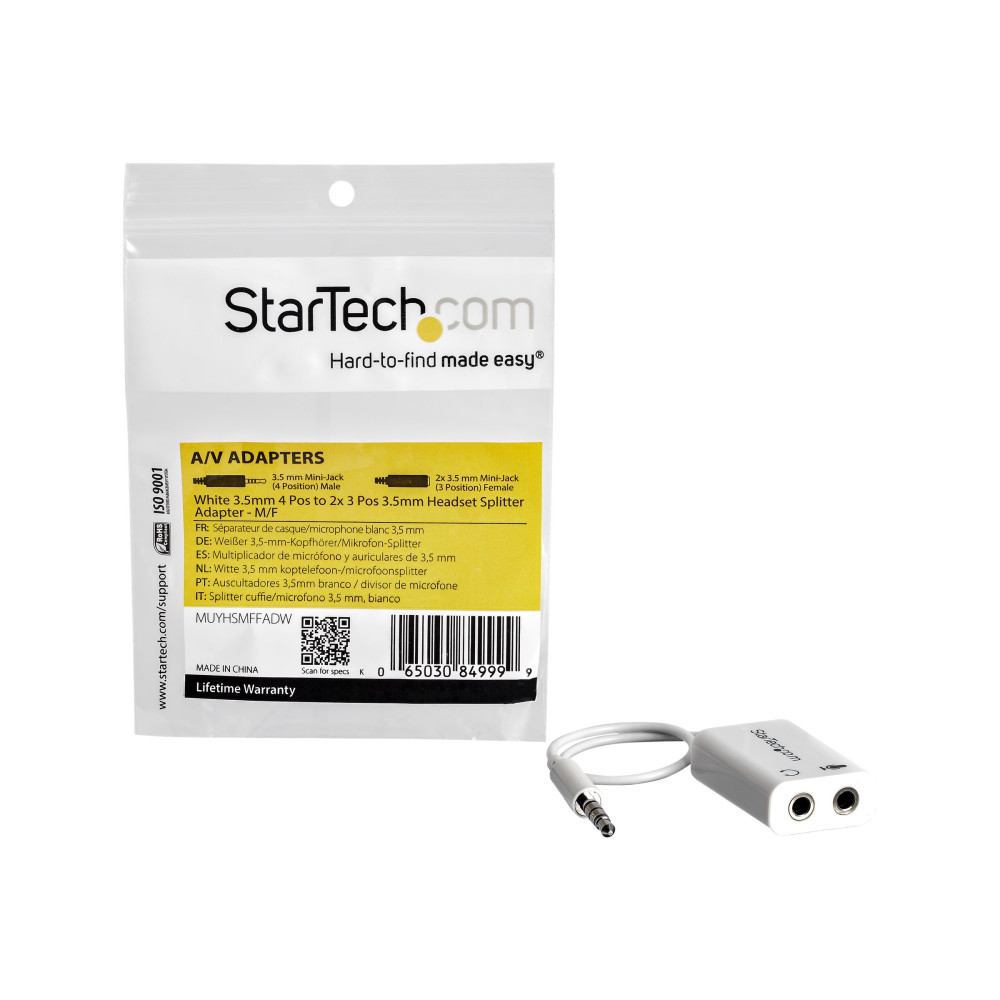 StarTech MUYHSMFFADW WHITE HEADSET ADAPTER FOR HEADSETS WITH SEPARATE HEADPHONE / MICROPHONE PLUGS - Image 2