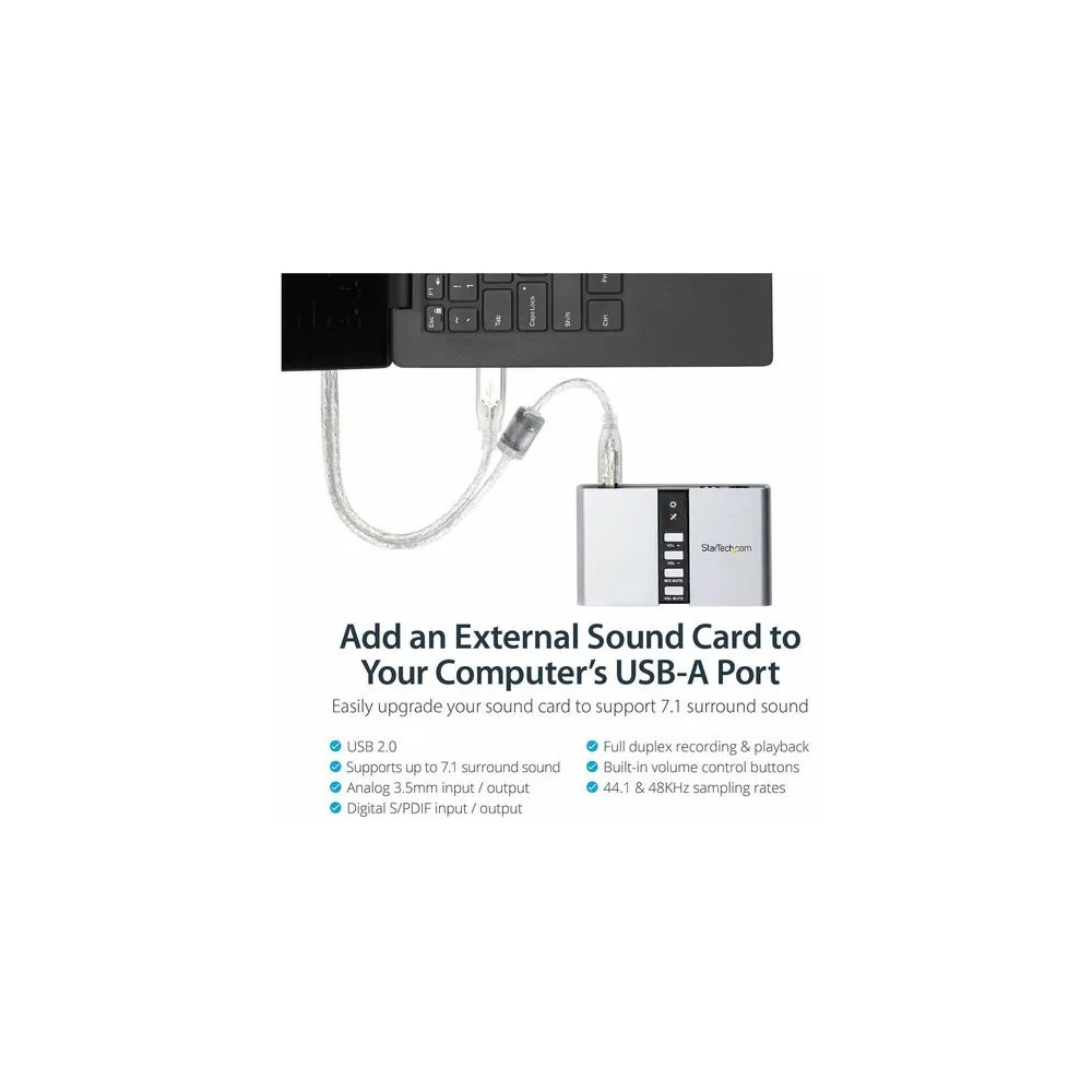 StarTech ICUSBAUDIO7D External Sound Box - 16 bit DAC Data Width - 7.1 Sound Channels - External - C-Media CM6206 - USB 2.0 - 48 kHz Maximum Playback Sampling Rate - USB - 1 x Number of Audio Line Out - Image 3