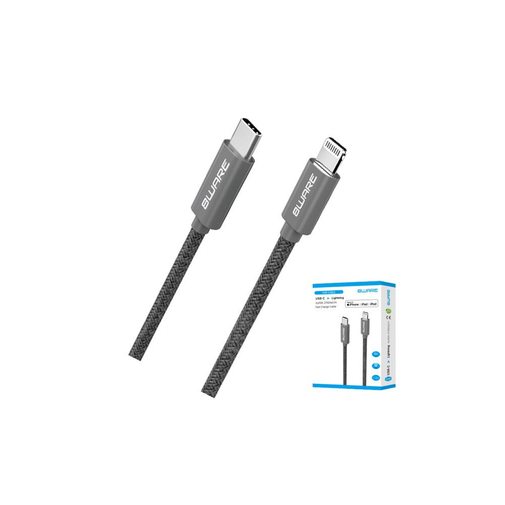 8ware 8W-USBCLIGHNING 1.5m Super Ultra USB-C to Lightning Cable Super Fast charging Strength Aluminium flexible nylon Apple iPone iPad iPod Mac Retail Pack - Image 1