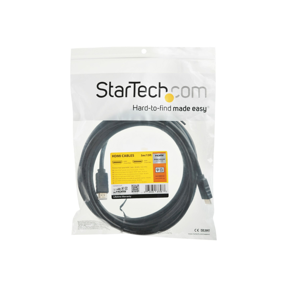 StarTech HDMM5MP 5M HIGH SPEED HDMI 2.0 CABLE, M/M, 4K 60HZ, ETHERNET, LTW - Image 1
