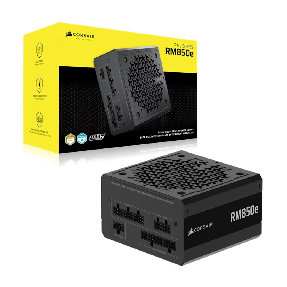 Corsair CP-9020296-AU RMe Series RM850e Fully Modular Low-Noise ATX Power Supply (AU), Cybenetics Gold, ATX12V 3.1, 2x PATA, 2x EPS, 6x SATA, 3x PCIe - Image 1