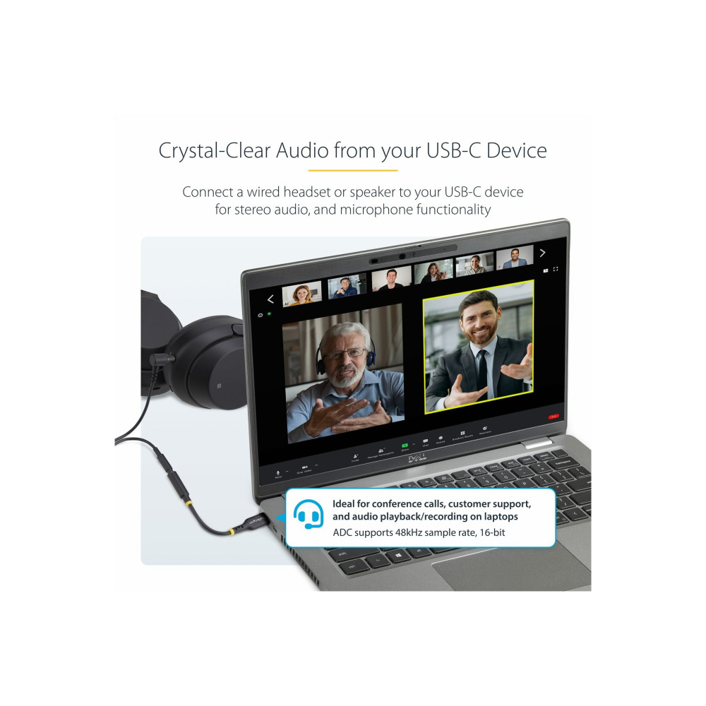 StarTech USBCAUDIO2 USB-C AUDIO ADAPTER TO 3.5MM TRRS JACK, HEADPHONE AUX DONGLE, 2 YR - Image 3