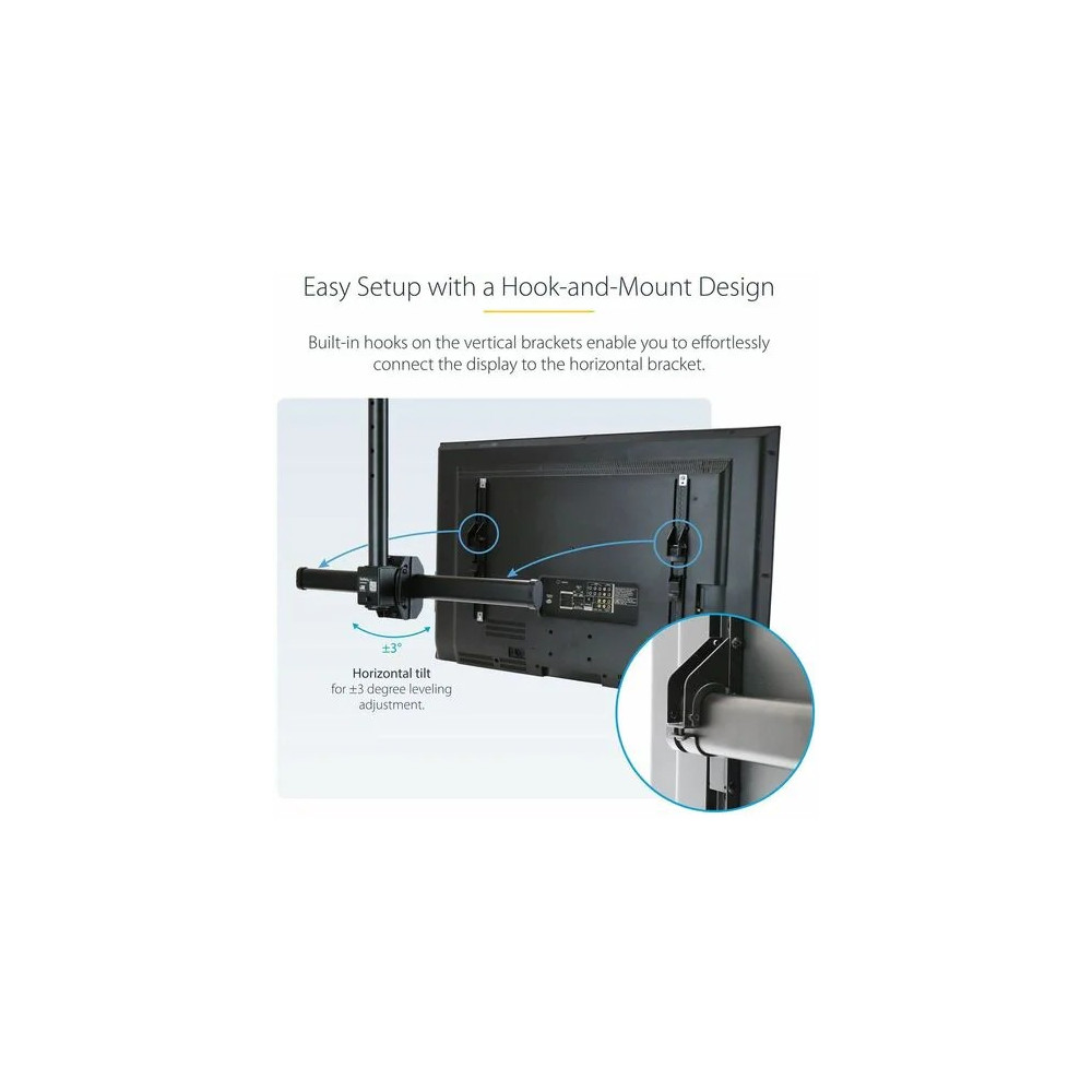 StarTech FLATPNLCEIL TV Ceiling Mount, Full-Motion Hanging Single Screen Vesa Mount for 32"-75" TVs / Displays - Height Adjustable Telescopic Pole - Full motion single TV ceiling mount for VESA displays up to 75" - Adjust. telescopic pole, 3.5'  - Image 7
