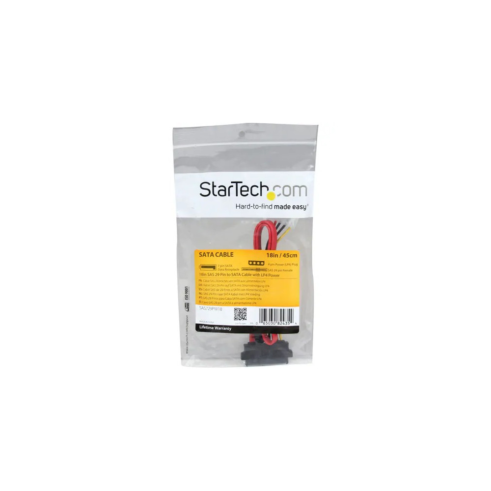 StarTech SAS729PW18 S18in SAS 29 Pin to SATA Cable with LP4 Power - Cable for Host Bus Adapter, RAID Controller, Storage Device - First End: 1 x 7-pin SATA - Male - Second End: 1 x LP4 Power - Male, 1 x 29-pin SFF-8482 SAS - Red - Image 7