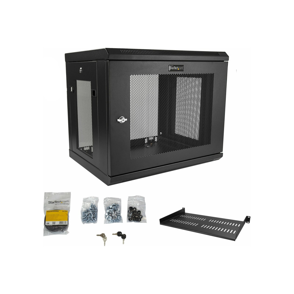 StarTech RK9WALM 2 POST 9U 19" WALL MOUNT NETWORK CABINET 6-15" DEEP - W/SHELF 5YR - Image 1