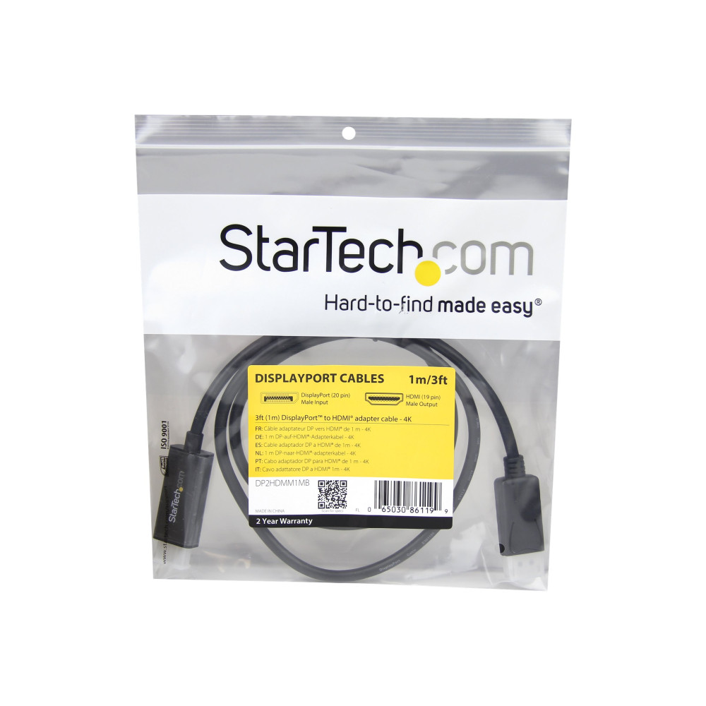 StarTech DP2HDMM1MB 1M DP TO HDMI ADAPTER CABLE, 4K, 3YR - Image 1