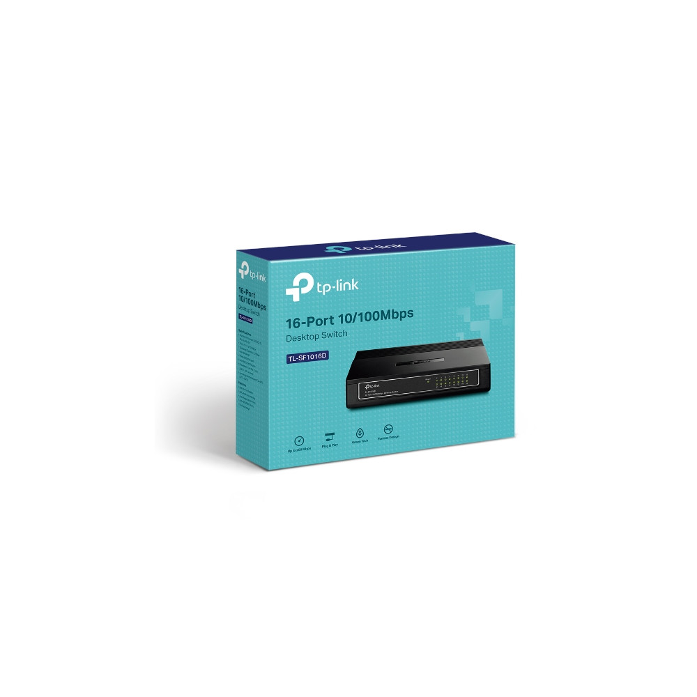 TP-LINK TL-SF1016D (E)(CH) 16-Port 10/100Mbps Desktop Switch or wall-mounting design Plug and play 3.2Gbps Switching Capacity Auto-MDI/MDIX Supports MA - Image 1