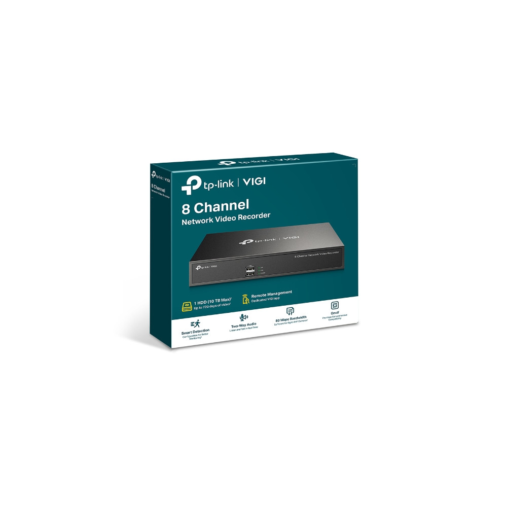 TP-LINK VIGI NVR1008H (CH) 8 Channel Network Video Recorder, 24/7 Continuous Recording, Up To 10TB 4 Ch Playback, Up To 5MP (HDD Not Included) - Image 1