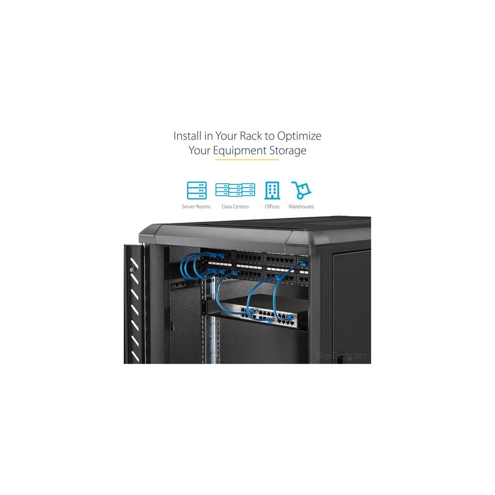 StarTech CABSHELF1U10 1U Server Rack Cabinet Shelf - Fixed 10" Deep Cantilever Rackmount Tray for 19" Data/AV/Network Enclosure w/cage nuts, screws - Steel - 20.05 kg Static/Stationary Weight Capacity - Image 8