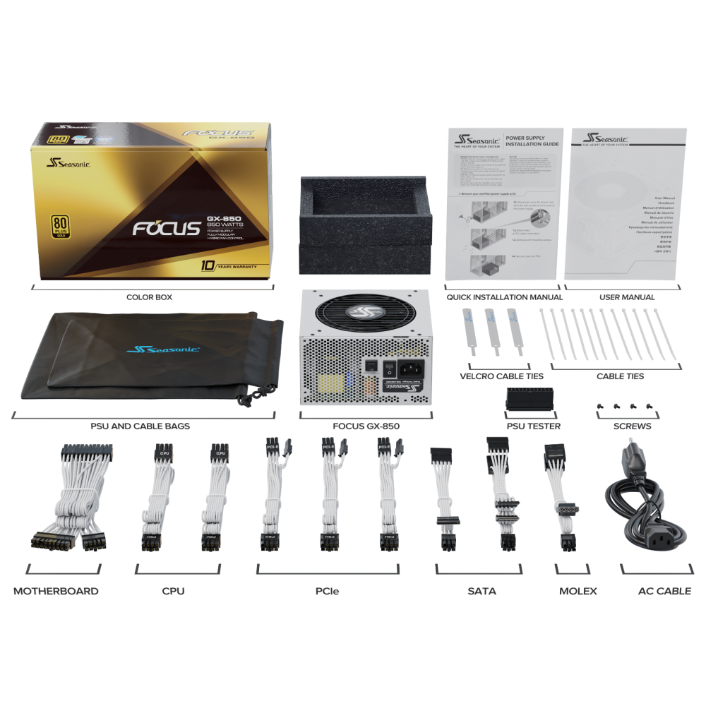 Seasonic PSUSEAFOCUSWHITE850GXA3 FOCUS GX-850 White 850W ATX 3.0 Gold Modular PSU - Image 9