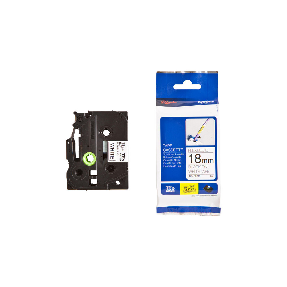 Brother TZE-FX241 18mm Black on White FlexibleTZE Tape - Image 1