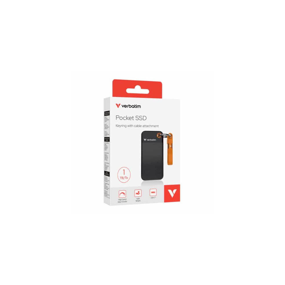 Verbatim 32193 1TB Pocket SSD USB 3.2 Gen 2 1TB Black Orange Convenient Keyring cable holder. Compact, Rugged. Ultra Lightweight Performance 58g Portable B - Image 1